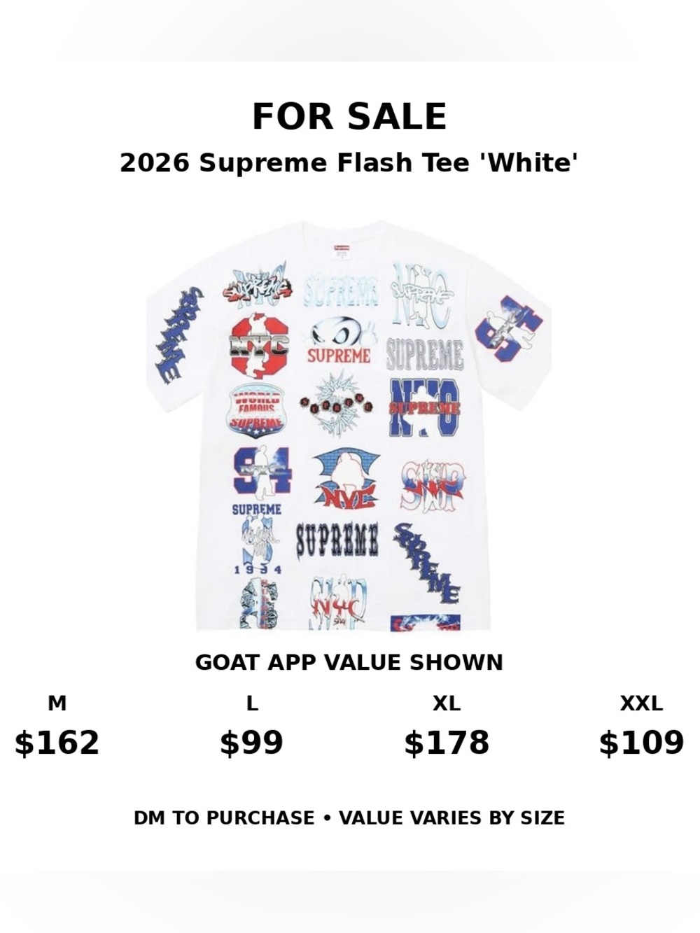 Supreme White Tee with Red & Blue Graphic Collage